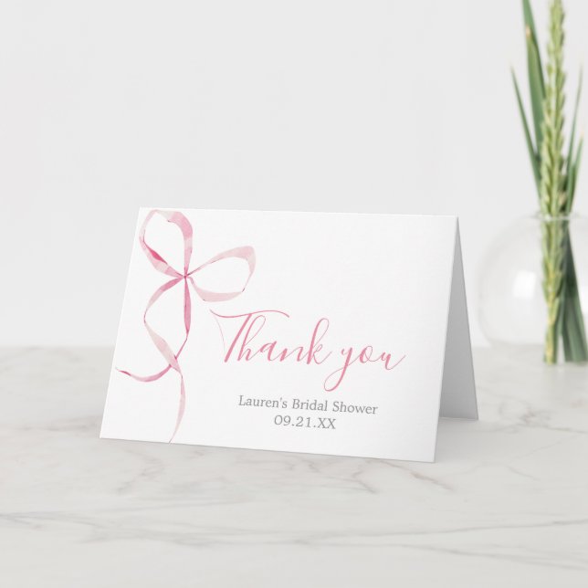 Tarjeta De Agradecimiento Bow Bridal Shower (Anverso)