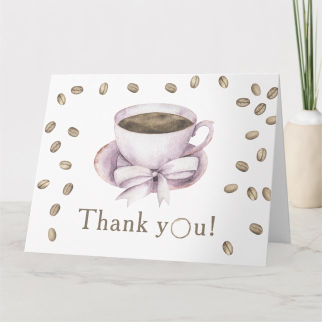 Tarjeta De Agradecimiento Bow & Coffee Breaking Baby Ducha Gracias (Anverso)
