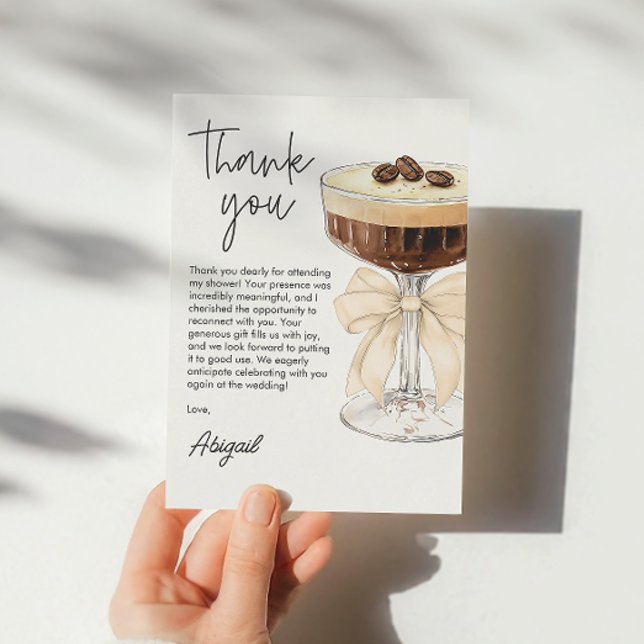 Tarjeta De Agradecimiento Bow Espresso Martini Bridal Shower Gracias (Bow Espresso Martini Bridal Shower Thank You)