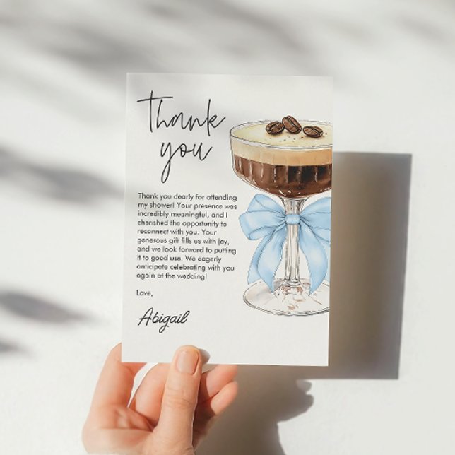 Tarjeta De Agradecimiento Bow Espresso Martini Bridal Shower Gracias (Blue Bow Espresso Martini Bridal Shower Thank You)