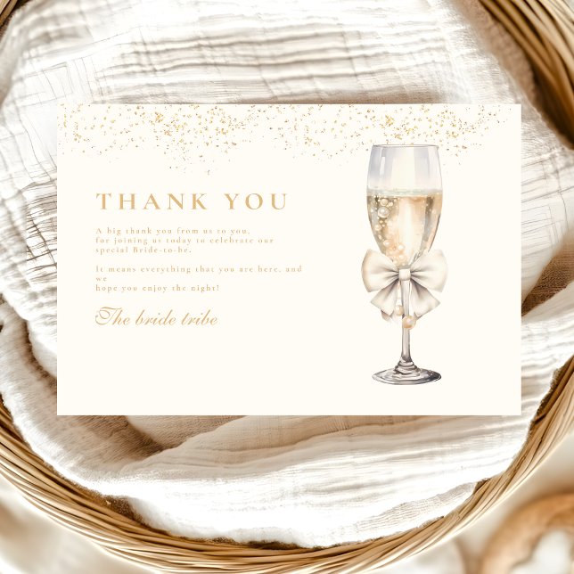 Tarjeta De Agradecimiento Bow Pearls Y Prosecco Bridal Shower (Subido por el creador)