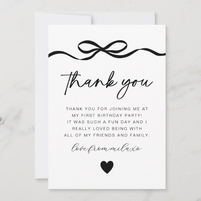 Tarjeta De Agradecimiento Bow Photo 1er cumpleaños (Anverso)