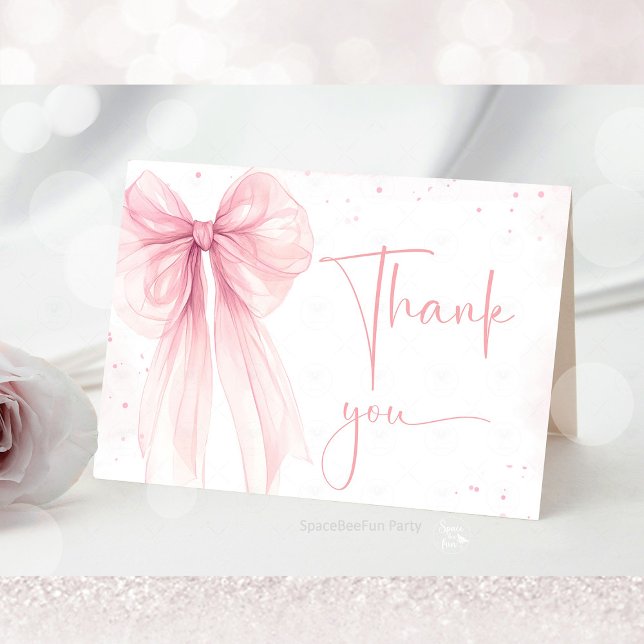 Tarjeta De Agradecimiento Bow Pink Coquette Baby Shower (A delicate Bow Pink Coquette baby shower collection featuring soft pink bows, elegant details, and c)