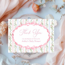 Tarjeta De Agradecimiento Bow Pink Floral Baby Shower Gracias