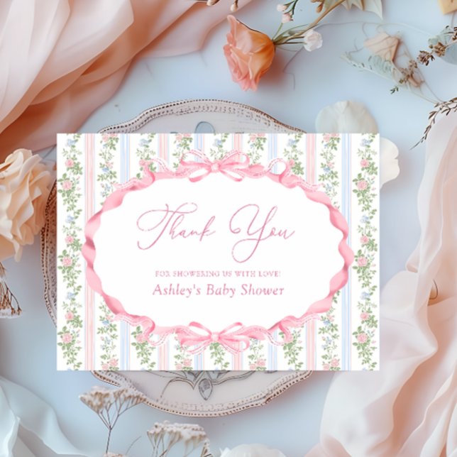 Tarjeta De Agradecimiento Bow Pink Floral Baby Shower Gracias (Subido por el creador)