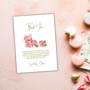 Tarjeta De Agradecimiento Bow rosa Bonjour Bébé Macarons francés Baby Shower