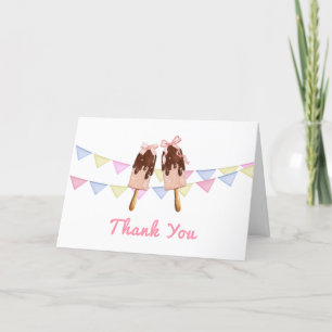 Tarjeta De Agradecimiento Bow rosa Crema de hielo Baby Shower