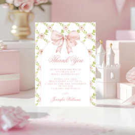 Tarjeta De Agradecimiento Bow rosa floral suave Shabby Chic Baby Shower
