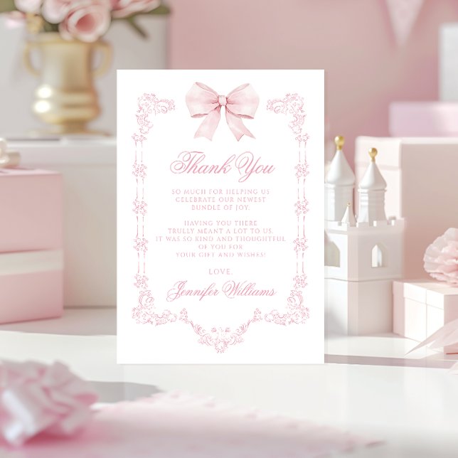 Tarjeta De Agradecimiento Bow rosa lindo bebé niña ducha (Subido por el creador)