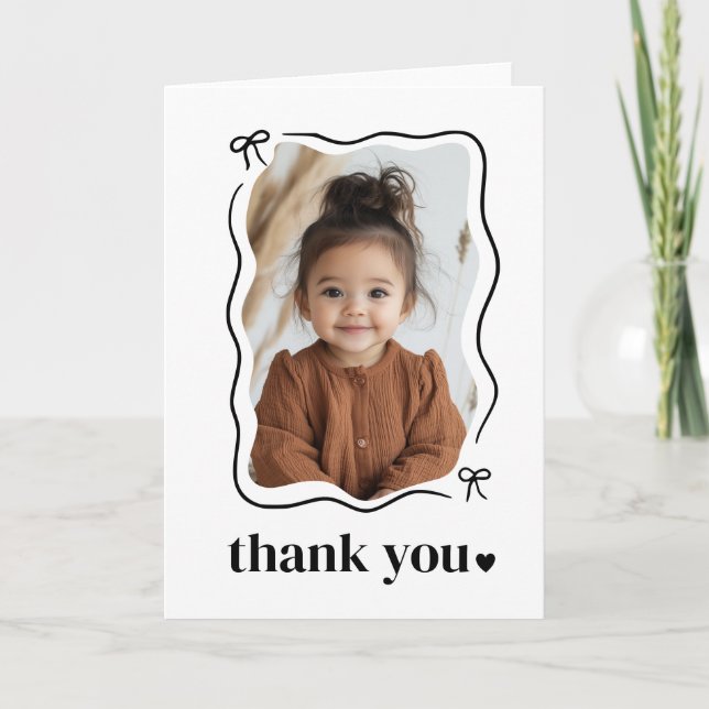 Tarjeta De Agradecimiento Bow Wavy Border Photo Birday (Anverso)