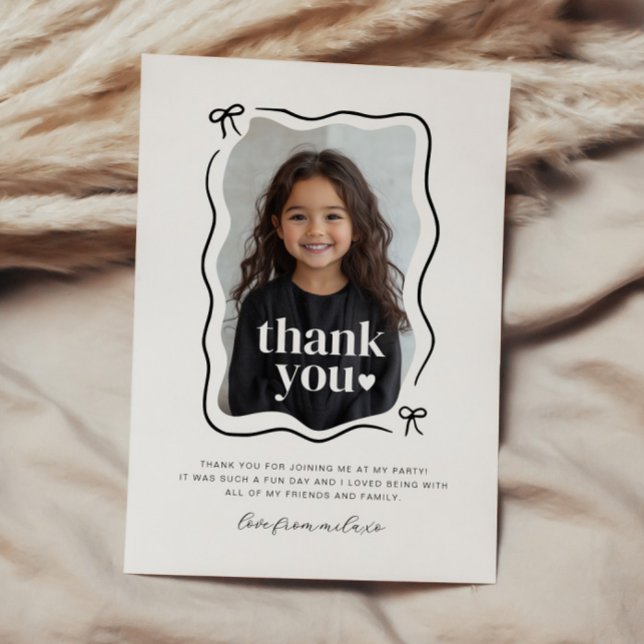 Tarjeta De Agradecimiento Bow Wavy Border Photo Birday (Subido por el creador)