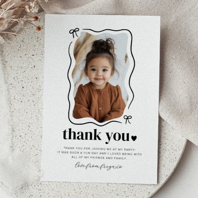 Tarjeta De Agradecimiento Bow Wavy Border Photo Birday (Subido por el creador)