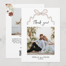 Tarjeta De Agradecimiento Bow y flores Boda Gracias foto Qr scan