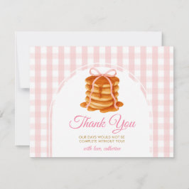 Tarjeta De Agradecimiento Bows and Brunch Pancake Pink 1st Birthday Gingham