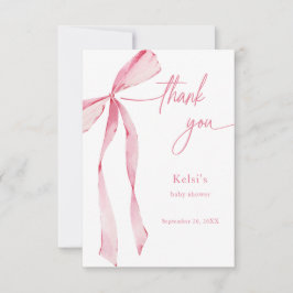 Tarjeta De Agradecimiento Bowtiful Watercolor Rubor Pink Baby Shower