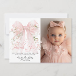 Tarjeta De Agradecimiento Bowtiiful One Photo 1st Birthday Floral Bow Girls