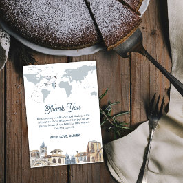 Tarjeta De Agradecimiento Boy Adventure World Map Airplane Baby Shower