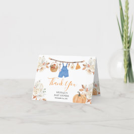 Tarjeta De Agradecimiento Boy Autumn Clothes Pumpkin Fall Baby Shower plegad