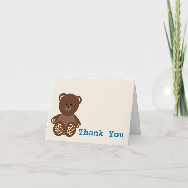 Tarjeta De Agradecimiento Boy Baby Shower Gracias Giraffe Print Bear (Anverso)