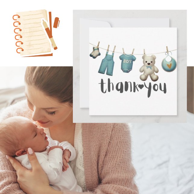 Tarjeta De Agradecimiento Boy Baby Shower Gracias Teddy Bear (Subido por el creador)