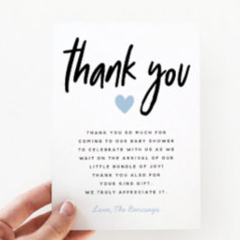 Tarjeta De Agradecimiento Boy Baby Shower Modern Blue Heart