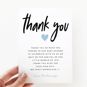 Tarjeta De Agradecimiento Boy Baby Shower Modern Blue Heart