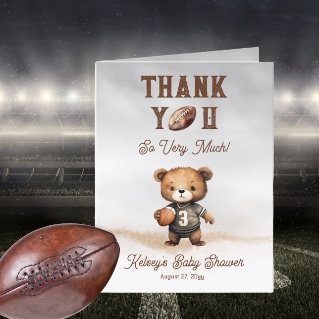 Tarjeta De Agradecimiento Boy Bearly Wait American Football Baby Shower (Teddy Bear Boy American Football Baby Shower Folded Thank You - Bearly Wait Collection)