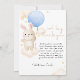 Tarjeta De Agradecimiento Boy Blue Balloon Cute Bunny Baby Shower