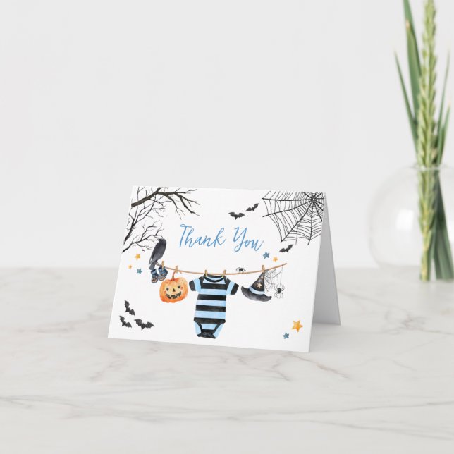 Tarjeta De Agradecimiento Boy Little Boo Halloween Pumpkin Baby Shower (Anverso)