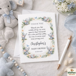 Tarjeta De Agradecimiento Boy’s Elephant Watercolor Baby Shower –Blue Safari