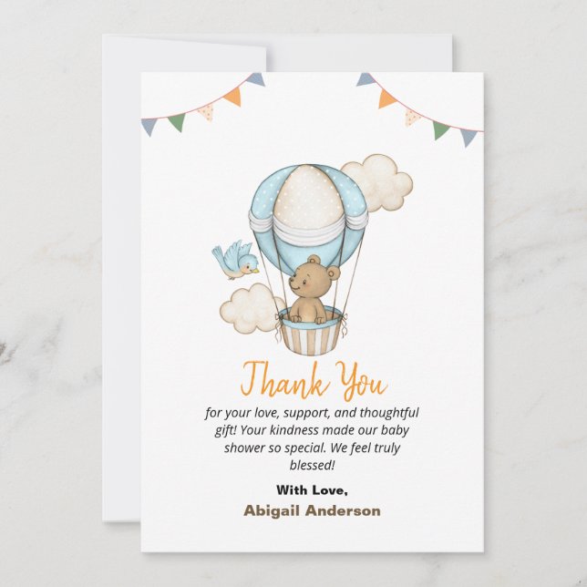 Tarjeta De Agradecimiento Boy Teddy Bear Baby Shower Thank You Flat Cards (Anverso)