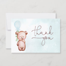 Tarjeta De Agradecimiento Boy Teddy Bear Blue Balloon Baby Shower
