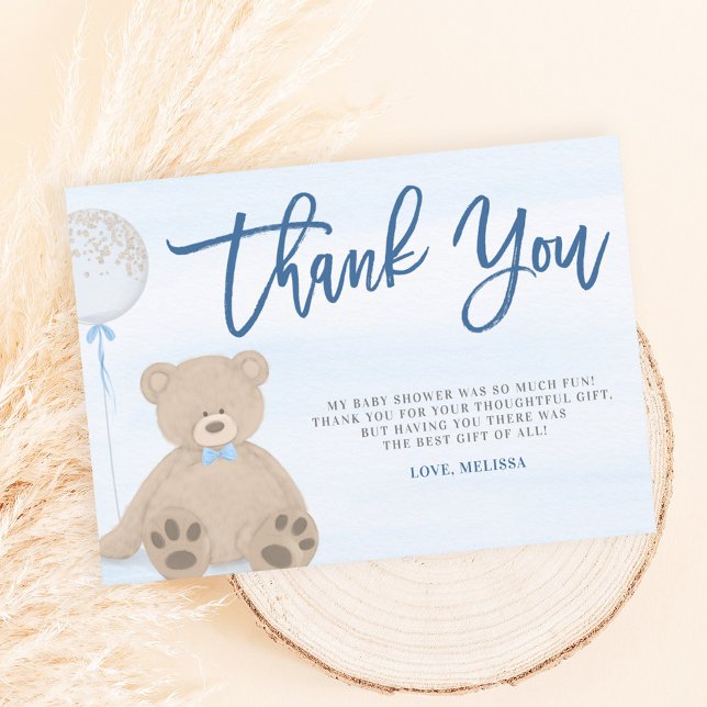 Tarjeta De Agradecimiento Boy Teddy Bear Blue Balloon Baby Shower (Subido por el creador)