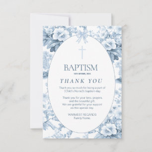 Tarjeta De Agradecimiento Boys Baptism Gracias Tarjeta, Blue Vintage Floral
