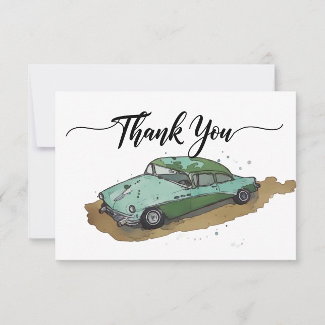 Tarjeta De Agradecimiento Boys birthday party with two toned sedan (Anverso)