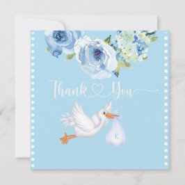 Tarjeta De Agradecimiento Boys Blue Stork Monogram Floral Baby Shower