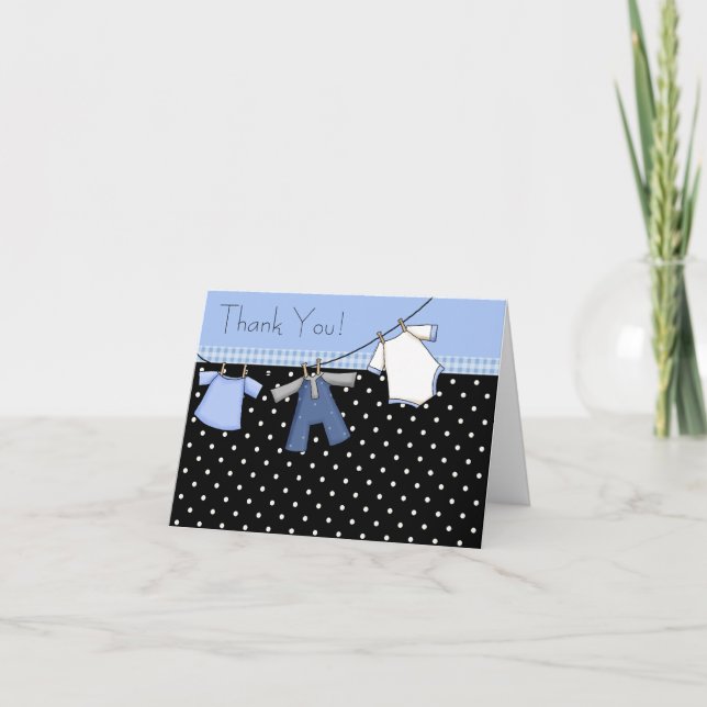 Tarjeta De Agradecimiento Boys Clothesline Baby Shower Gracias Cartas (Anverso)
