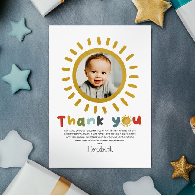 Tarjeta De Agradecimiento Boys Cute First Trip Around The Sun Photo (Subido por el creador)