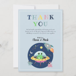 Tarjeta De Agradecimiento Boys Cute Space Alien Rocket Ship Baby Shower