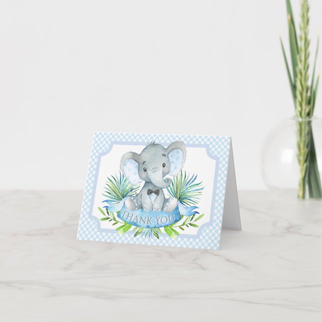Tarjeta De Agradecimiento Boys Elephant Baby Shower Gracias Cartas (Anverso)