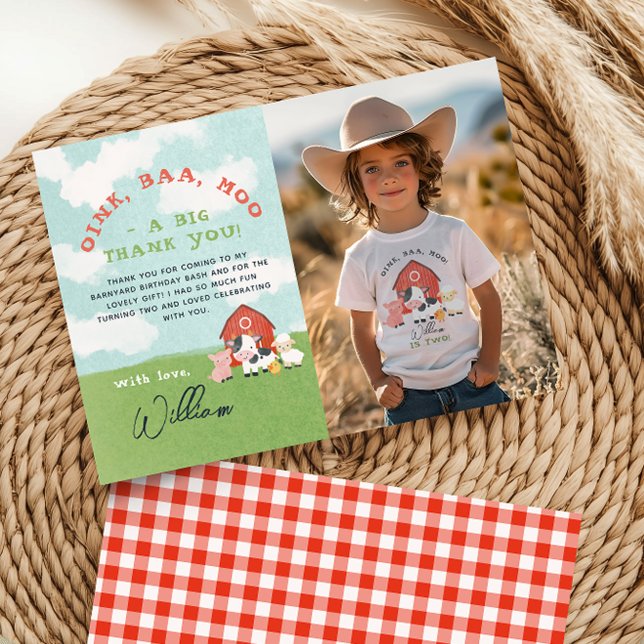 Tarjeta De Agradecimiento Boys Farm Barnyard Birthday Photo (Subido por el creador)