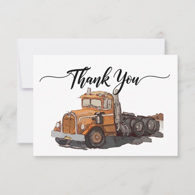 Tarjeta De Agradecimiento Boys Naranja de la fiesta de cumpleaños Semi Truck (Anverso)