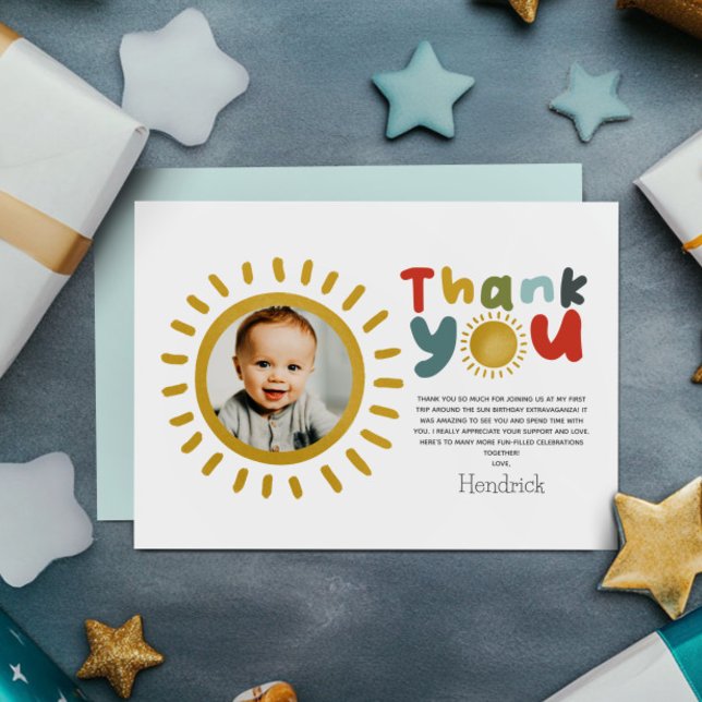 Tarjeta De Agradecimiento Boys Photo First Trip Around The Sun Birthday (Subido por el creador)