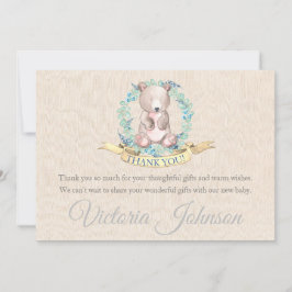 Tarjeta De Agradecimiento Boys Watercolor Floral Baby Bear Baby Shower