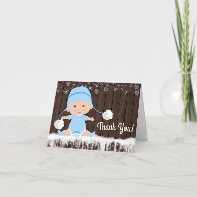 Tarjeta De Agradecimiento Boys Winter Snowflake Baby Shower Gracias Cartas (Anverso)