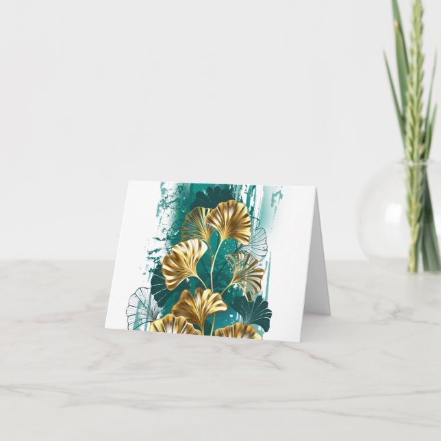 Tarjeta De Agradecimiento Branch with Golden Leaves Ginko Biloba (Anverso)