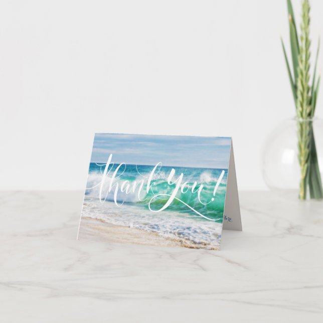 Tarjeta De Agradecimiento Breaking Waves Beach Wedding Gracias (Anverso)