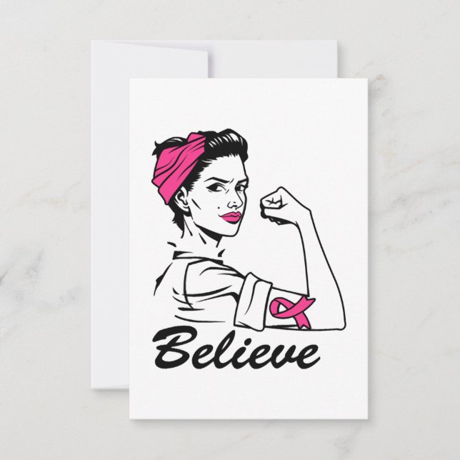 Tarjeta De Agradecimiento Breast Cancer Awareness Month Women's Believe Pink (Anverso)