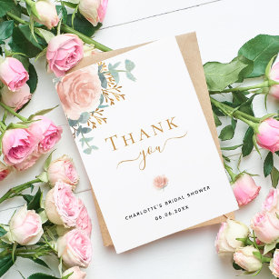Tarjeta De Agradecimiento Bridal Ducha eucalipto floral rosa oro rosa