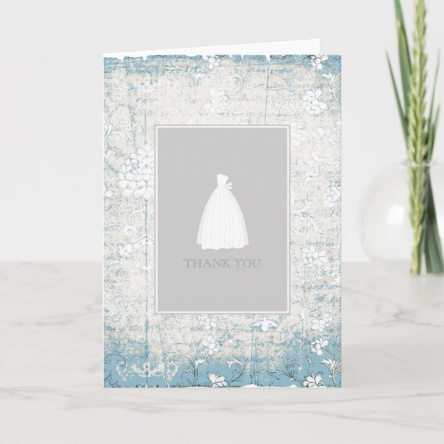 Tarjeta De Agradecimiento Bridal Shower Gracias Cartas {Blue} (Anverso)